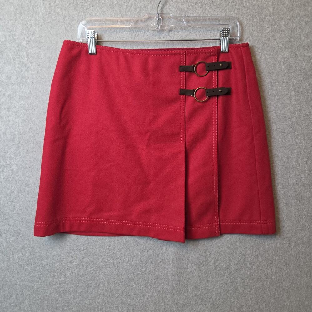 The Limited Wool Nylon Red Faux Wrap Mini Schoolgirl Skirt Women's 10 Lined